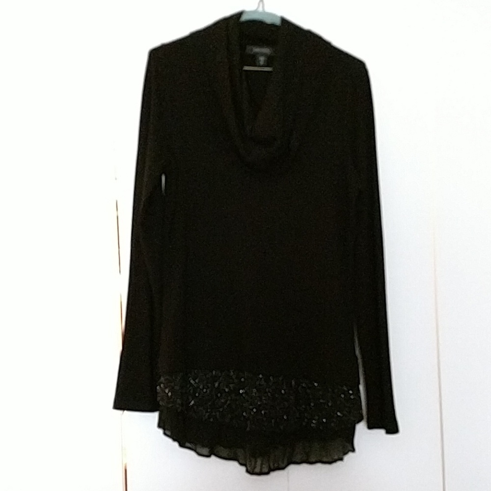 Black cowl neck sweater with glitter bottom